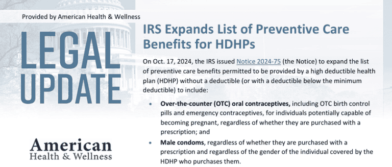 IRS Expands List of Preventive Care Benefits for HDHPs